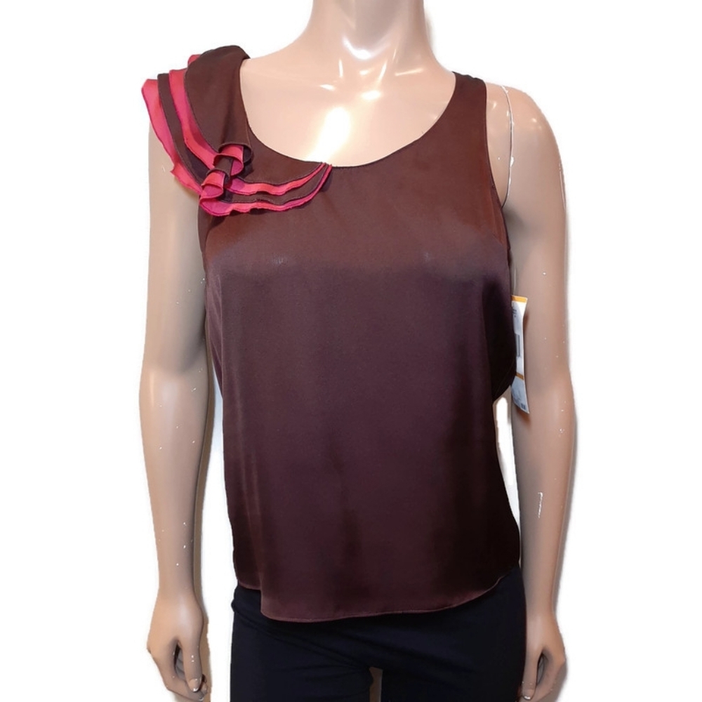 NEW Nine West Ruffled Sleeveless Blouse Silky Scoop Neck Tank Top Size Small